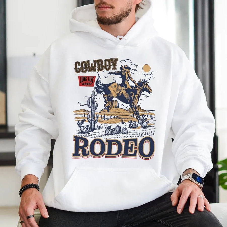 Rodeo Cowboy Hoodie | Vintage Western Graphic Print | Premium Soft Cotton Blend | Country Style Gift for Men & Women