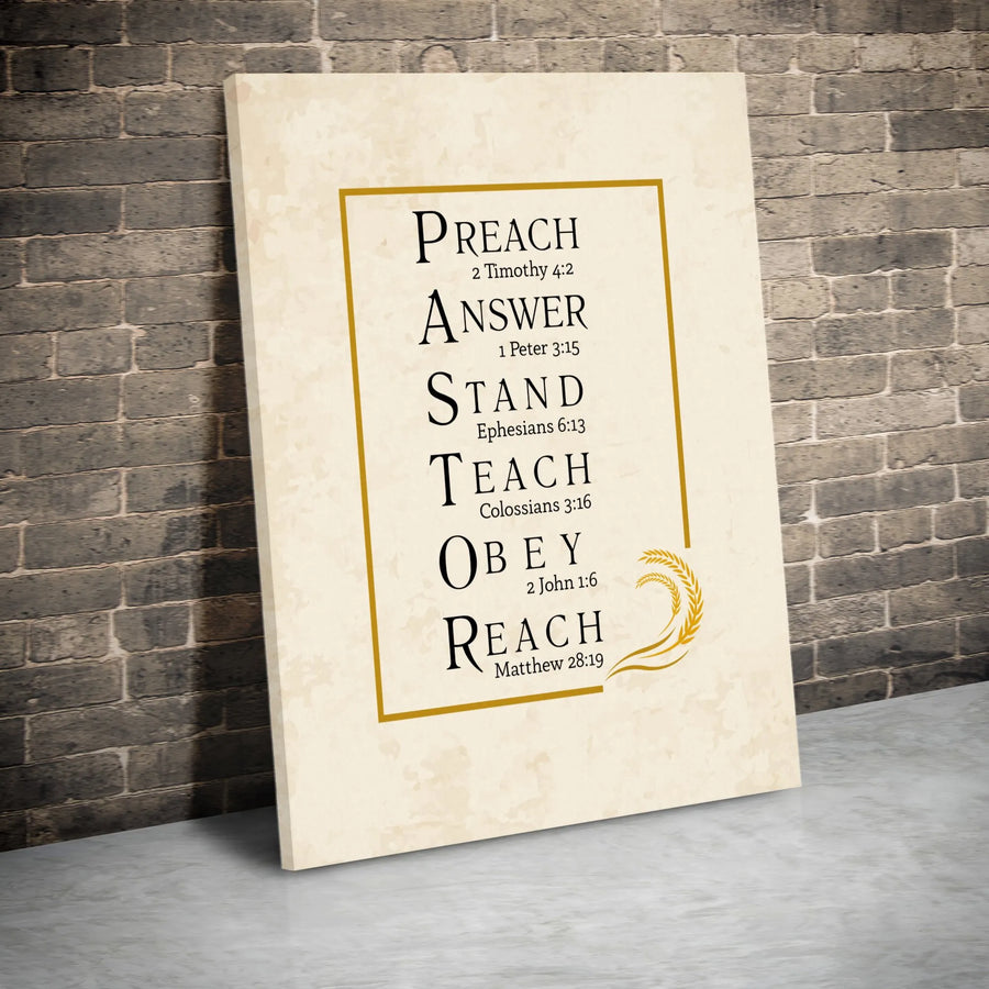 Pastor Definition Wall Art | Christian Acronym Scriptural Print | Premium Gallery Wrapped Canvas | Clergy Appreciation Gift for Church Pastor