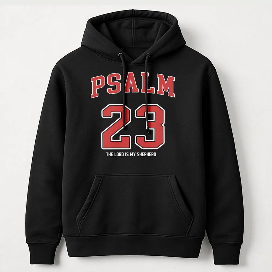 Psalm 23 Hoodie | The Lord Is My Shepherd Religious Graphic | Premium Cotton Blend Unisex Sweatshirt | Christian Faith Gift for Bible Study