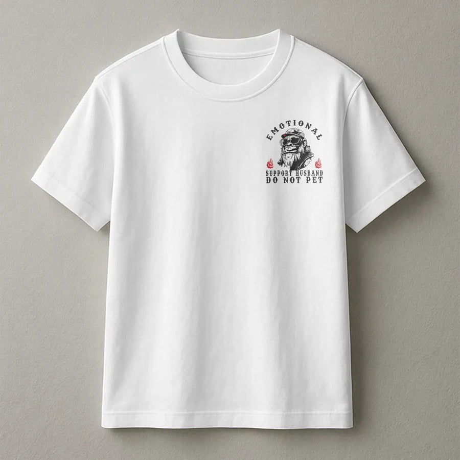 Emotional Support Husband T-Shirt | Funny Biker Monkey Graphic | Premium Cotton Tee | Father's Day Gift for Dad