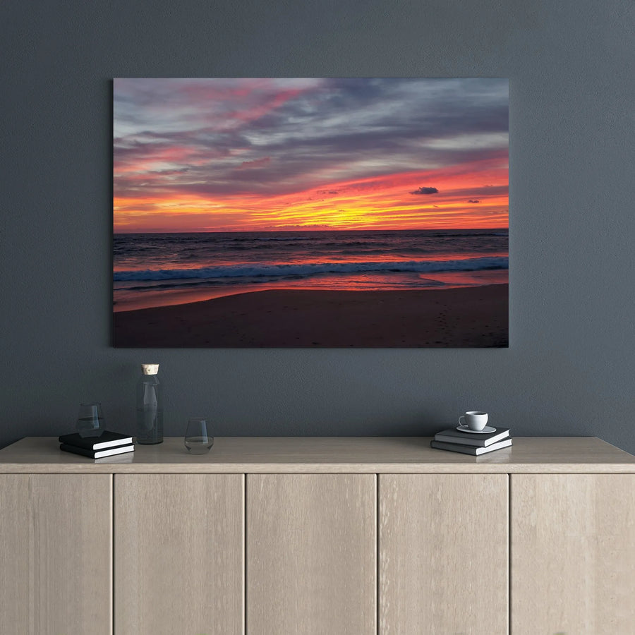 Beach Sunset Canvas Wall Art | Colorful Ocean Horizon Landscape | Premium 1.25 Inch Gallery Wrap | Calming Home Decor Gift
