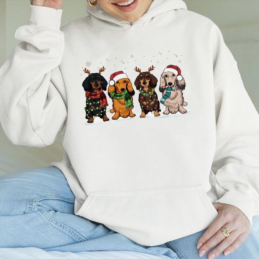 Dachshund Christmas Hoodie | Festive Dog Graphic Sweatshirt | Premium Cotton Blend | Holiday Gift for Dog Mom and Dachshund Lovers