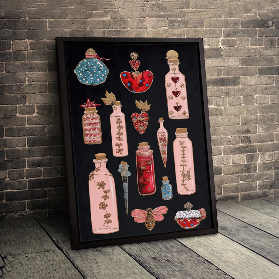 Magic Potion Bottles Wall Art | Apothecary Jar Illustration Canvas | Premium Fade-Resistant Print | Witchy Home Decor for Bedroom or Office