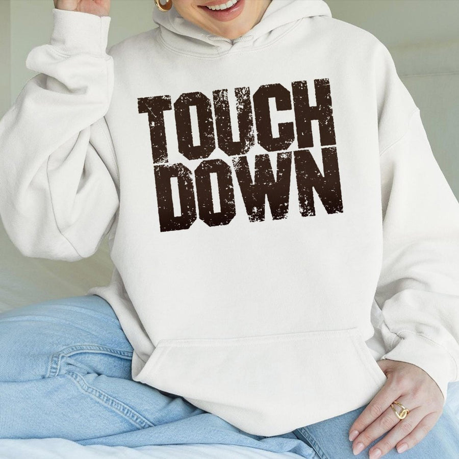 Touchdown Football Hoodie | Distressed Grunge Typography | Premium Cotton Blend | Gift for Football Mom and Fan