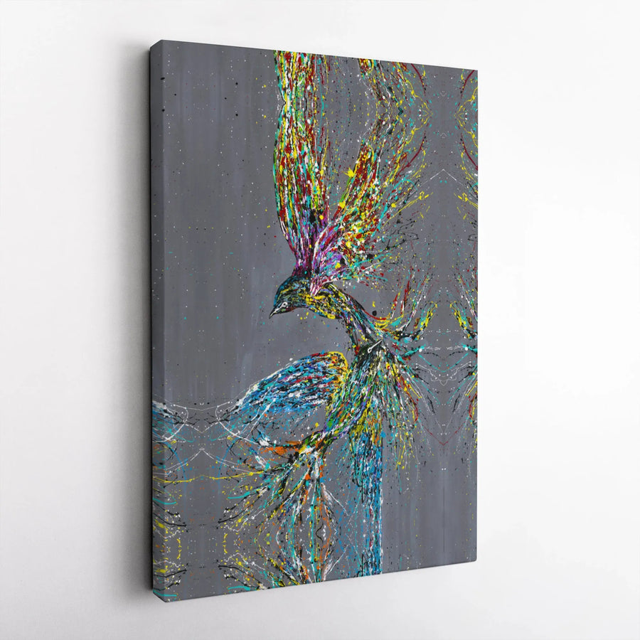 Abstract Bird Canvas Wall Art | Colorful Splatter Paint Wildlife Decor | Premium Fade-Resistant Gallery Wrap | Modern Home Office Gift