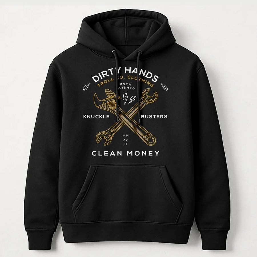 Dirty Hands Clean Money Hoodie | Mechanic Wrench Graphic Design | Premium Cotton Blend | Gift For Blue Collar Worker Mechanic Dad