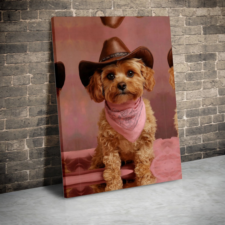 Cowboy Dog Canvas Wall Art | Funny Cockapoo Puppy Portrait with Pink Bandana | Premium Frameless Print | Gift for Dog Lovers, Nursery Decor