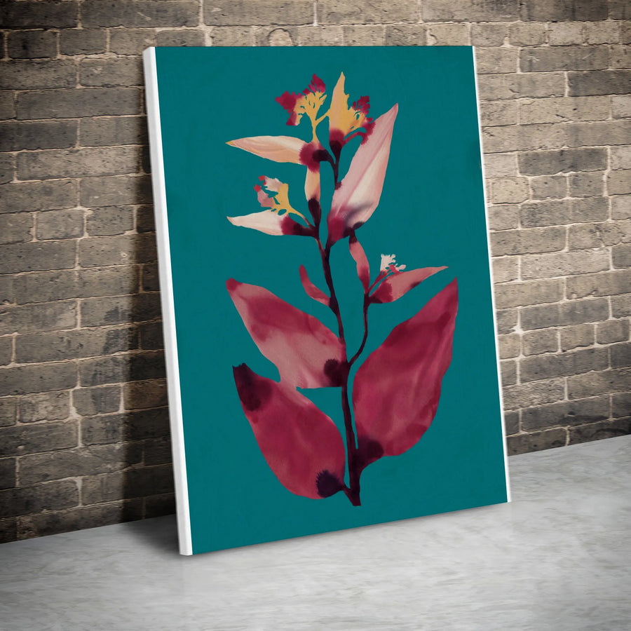 Modern Botanical Canvas Art | Abstract Tropical Flower Painting in Teal and Pink | Premium Gallery Quality Print | Living Room Wall Decor Gift