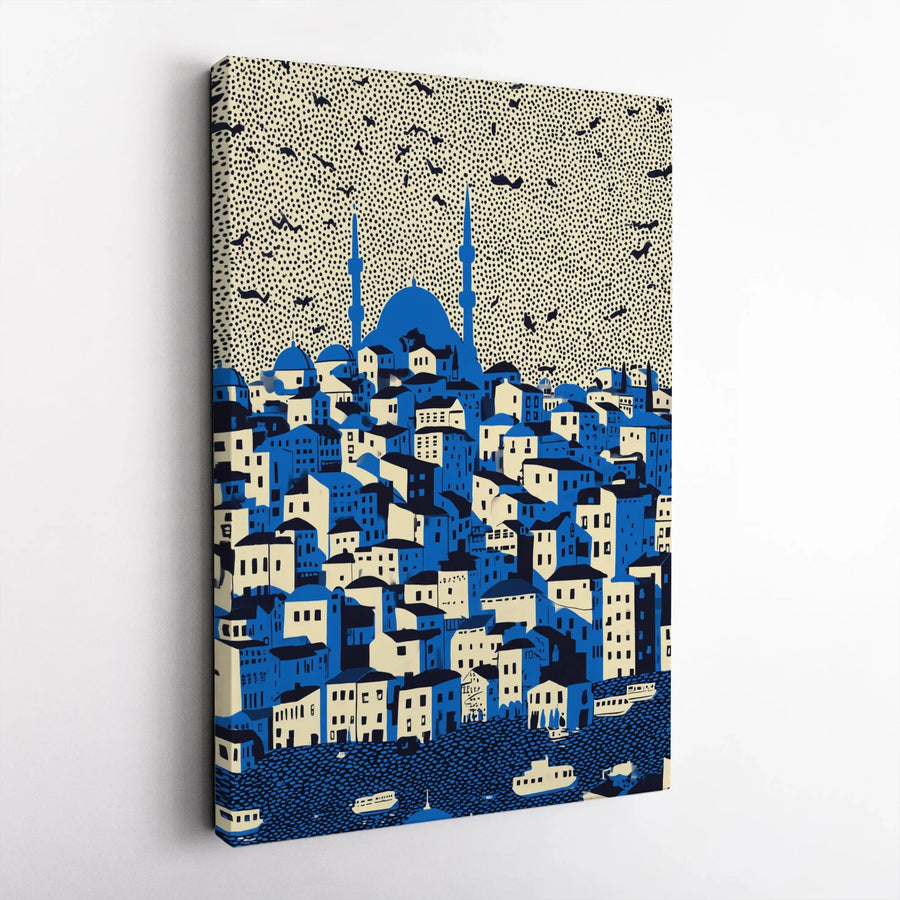 Istanbul Cityscape Canvas Print | Modern Blue Mosque Illustration | Premium Fade-Resistant Canvas | Gift for Traveler & Turkish Art Lover