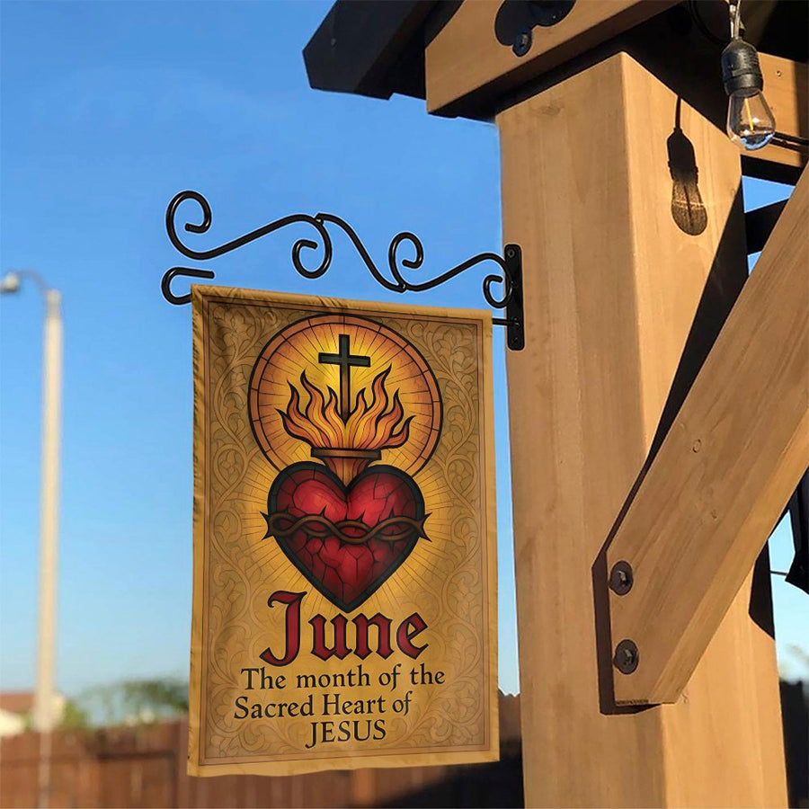Sacred Heart of Jesus Garden Flag | June Catholic Faith Religious Decor | Weather-Resistant Polyester | Memorial Gift for Parishioner