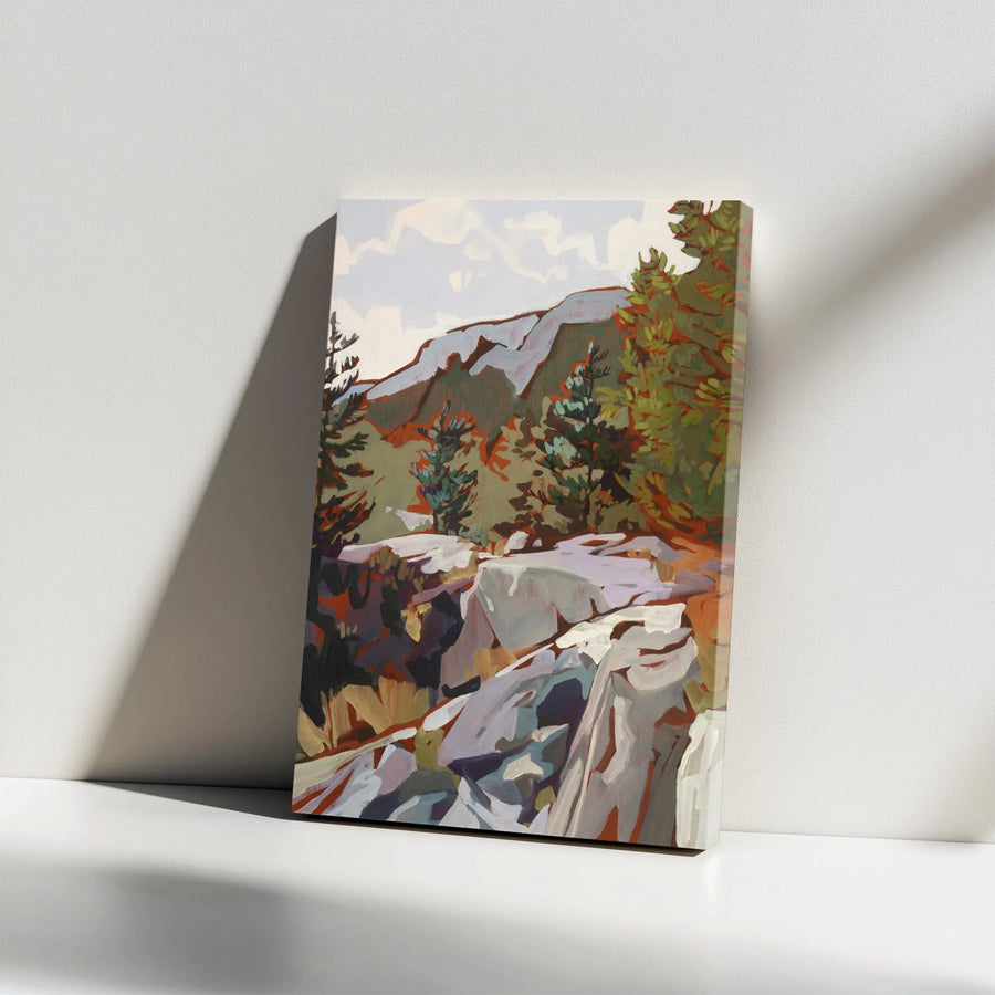Mountain Landscape Vertical Canvas | Impressionist Rocky Mountain Painting | Premium Gallery Wrapped Canvas | Living Room Decor Gift for Nature Lovers