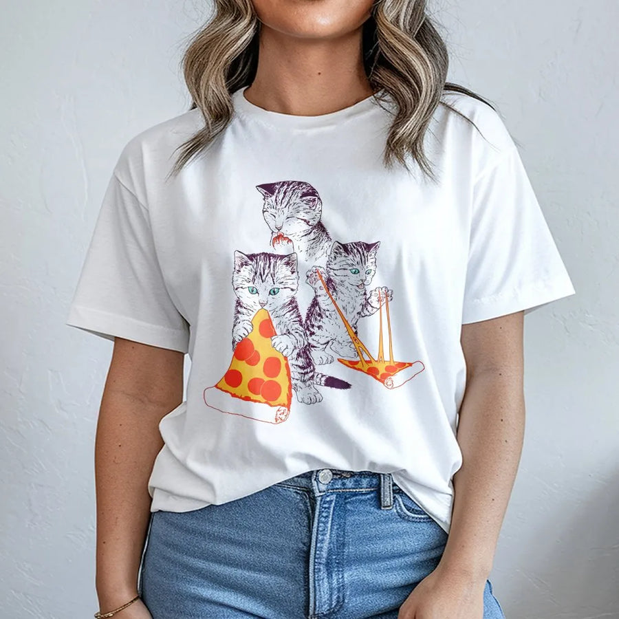 Pizza Cat T-Shirt | Funny Kitten Eating Pizza Graphic Design | Premium Soft Cotton | Quirky Gift for Cat Lovers & Foodies