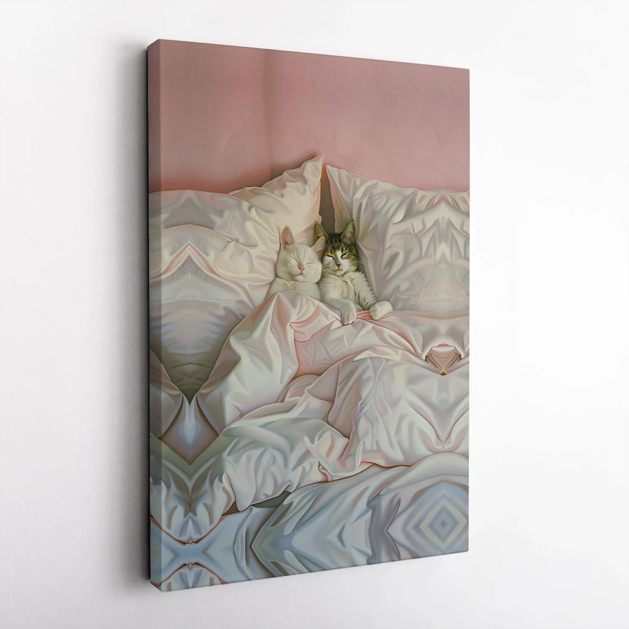 Cozy Cats In Bed Wall Art | Sleeping Kittens Aesthetic Canvas Print | Premium Gallery-Wrapped Decor | Whimsical Animal Lover Gift