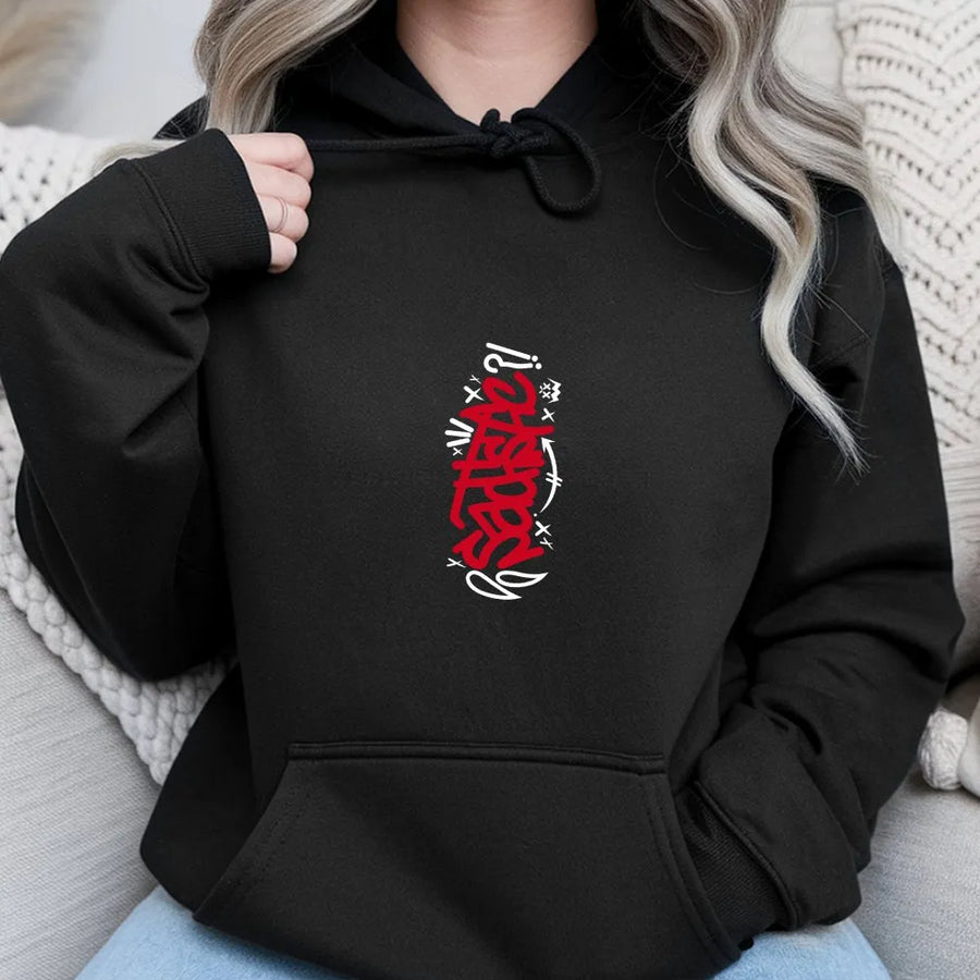 Graffiti Hoodie | Vertical 'Sadness' Text Design | Soft Cotton Blend | Edgy Streetwear Gift for Men & Women