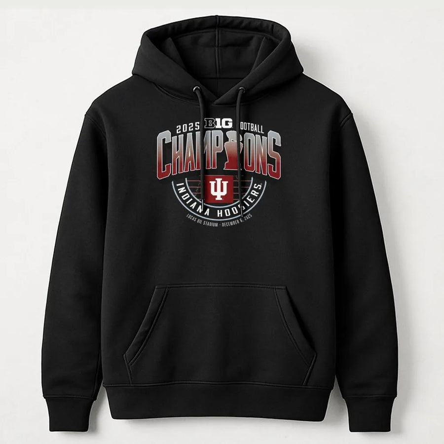 Indiana Red 2025 Big Ten Football Champions Locker Room Cotton Unisex Hoodie