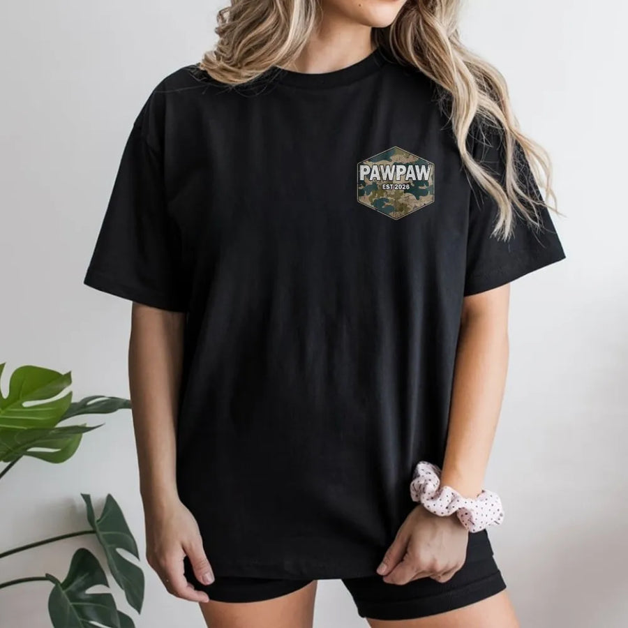 Pawpaw T-Shirt | Est 2026 Camo Hexagon Badge | Soft Cotton Blend | Gift for New Grandpa, Father's Day
