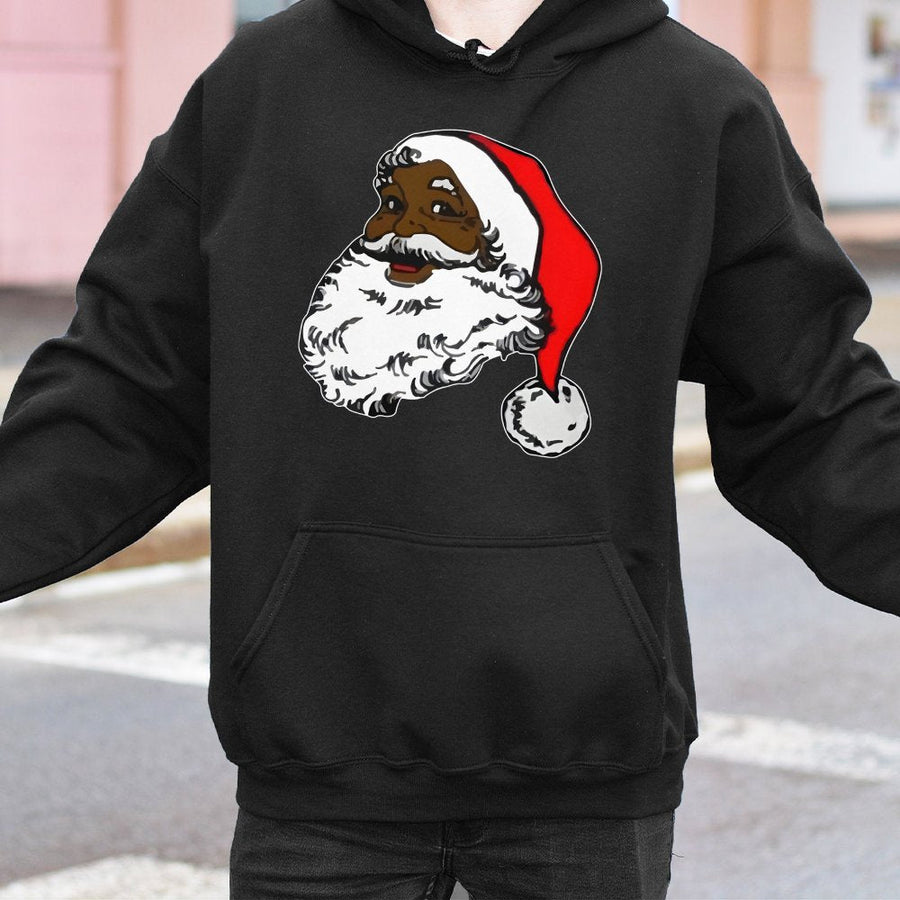 Black Santa Claus Hoodie | Afrocentric Christmas Graphic Print | Soft Cotton-Poly Blend Sweatshirt | Holiday Gift For Men And Women