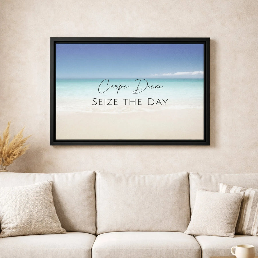 Carpe Diem Beach Canvas Wall Art | Seize The Day Coastal Quote Print | 1.25-Inch Gallery Wrap | Premium Inspirational Home Decor
