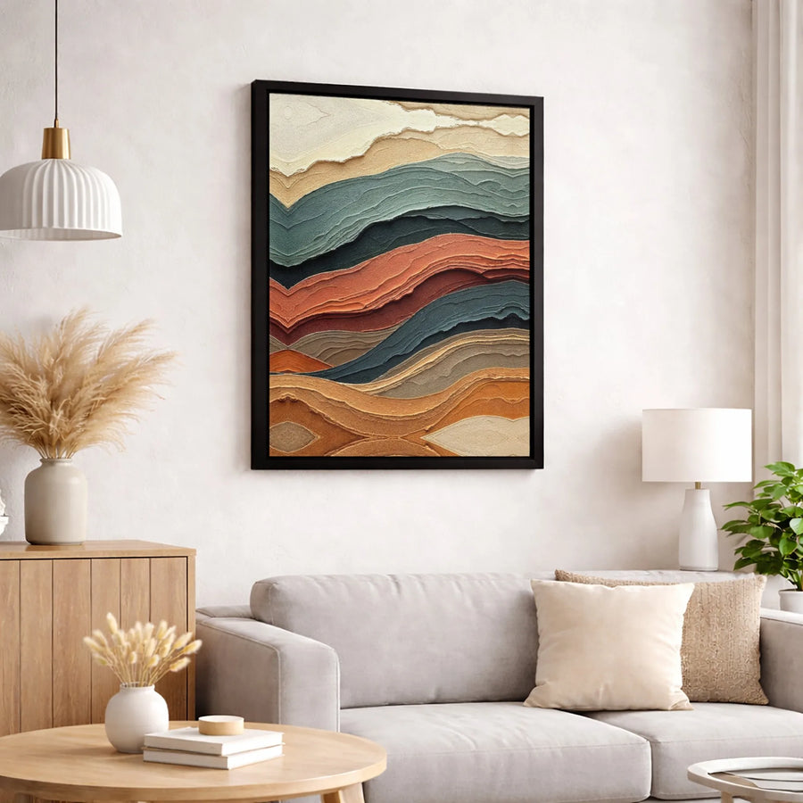Abstract Wavy Earth Tone Canvas Print | Modern Textured Layered Landscape | Premium Fade-Resistant Wall Art | Minimalist Home Decor Gift