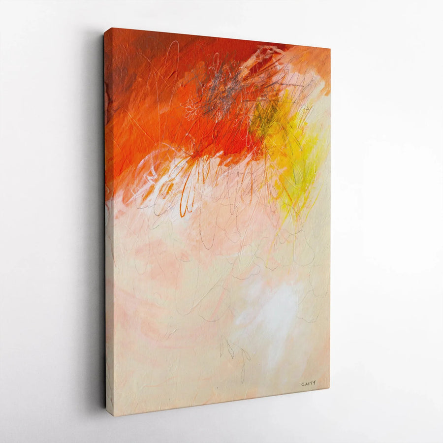 Modern Abstract Vertical Canvas | Orange and Yellow Textured Brushstroke Print | Premium Thick Gallery Wrap Canvas | Collector's Home Decor Gift