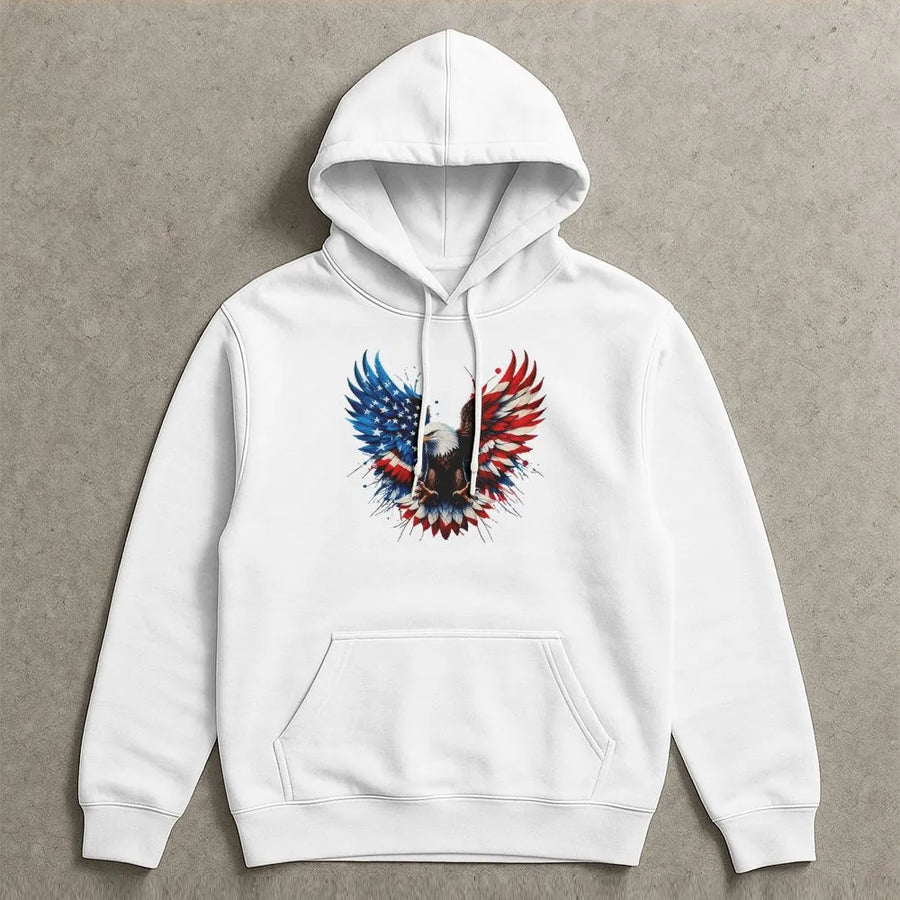 Patriotic Eagle Hoodie | American Flag Graphic Pullover | Soft Cotton Blend | Vintage USA Gift for Men & Women