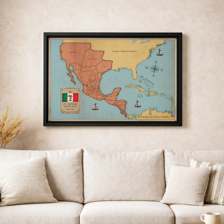 Mexican Empire 1822 Historical Map | Vintage Style Cartography Art | Premium 1.25 Inch Thick Gallery Canvas | History Gift for Collectors