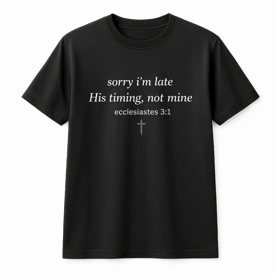 His Timing Not Mine T-Shirt | Christian Ecclesiastes 3:1 Bible Verse | Premium Cotton Blend | Minimalist Faith Based Gift for Her