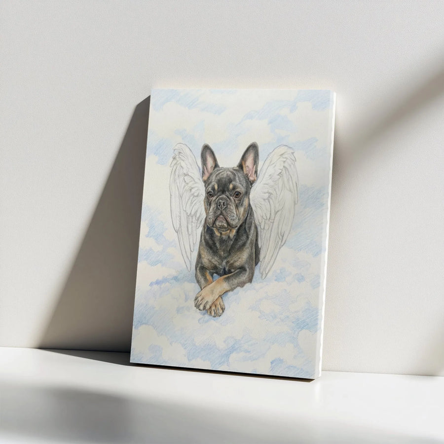 French Bulldog Angel Canvas | Sketch Art with Angel Wings | Premium Gallery Wrapped Print | Sympathy Gift for Dog Loss