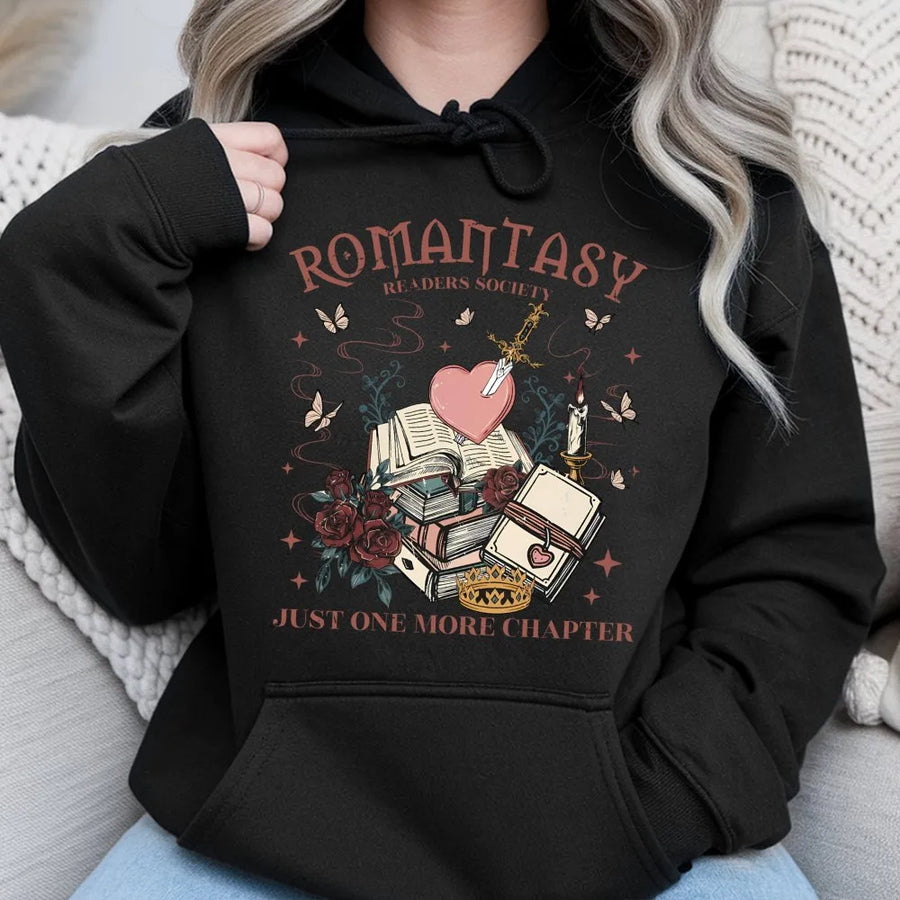 Romantasy Bookish Hoodie | Just One More Chapter Aesthetic Design | Premium Cotton Blend | Gift for Book Lovers and Fantasy Readers
