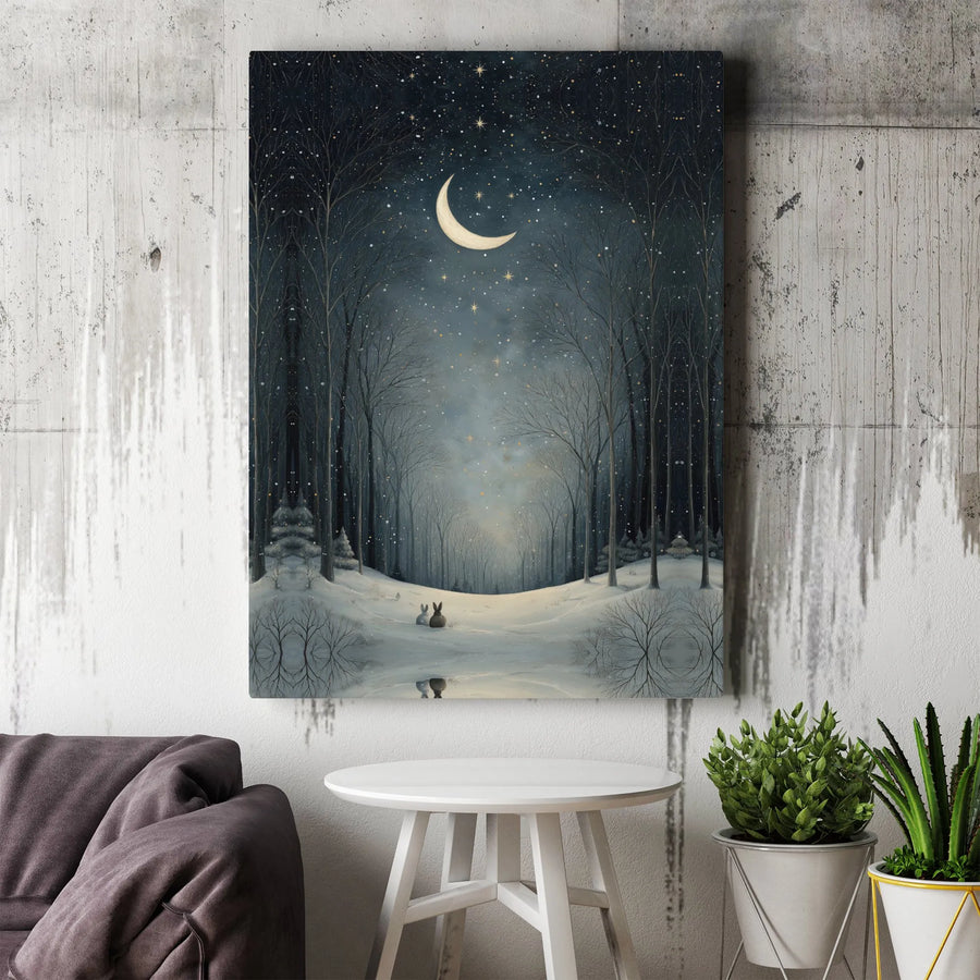 Enchanted Forest Wall Art | Whimsical Woodland Rabbits Illustration | Premium Gallery Wrapped Canvas | Nursery and Bedroom Wall Decor Gift