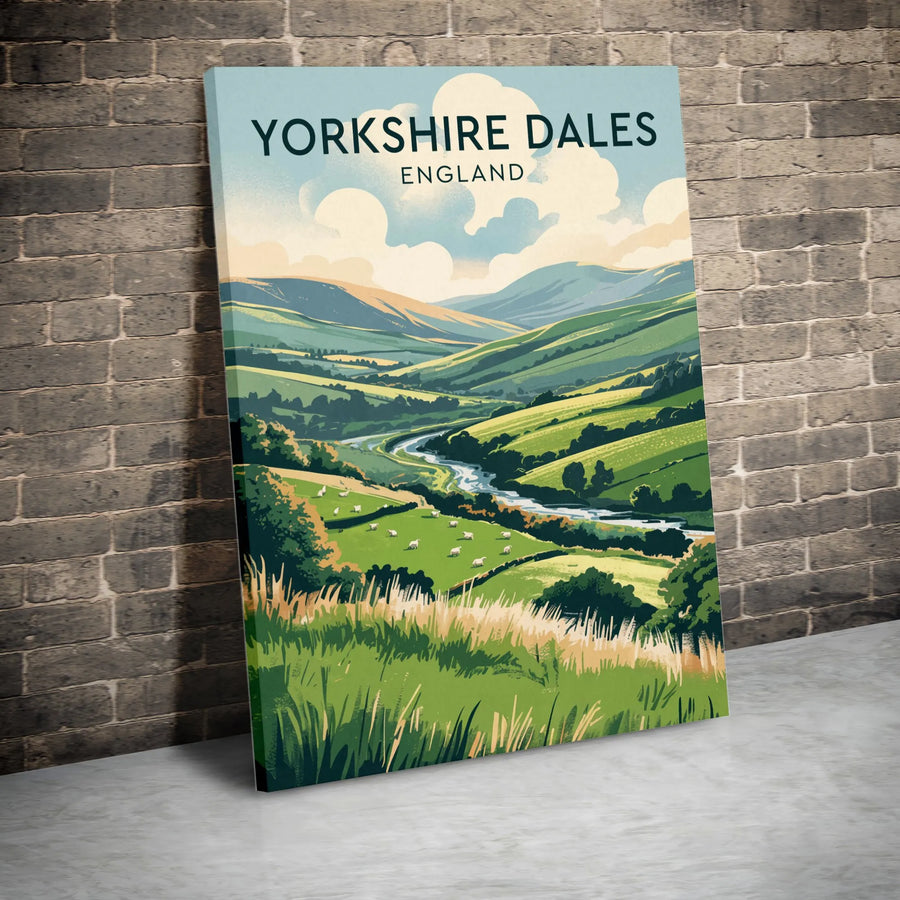 Yorkshire Dales Vertical Canvas | Vintage England Travel Poster | Premium Frameless Wall Art | UK Home Decor Gift for Traveler