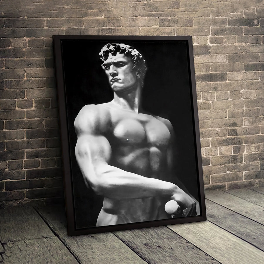 Greek Statue Canvas Wall Art | Black and White Michelangelo David Portrait | Premium Gallery Wrapped Decor | Modern Office Home Art