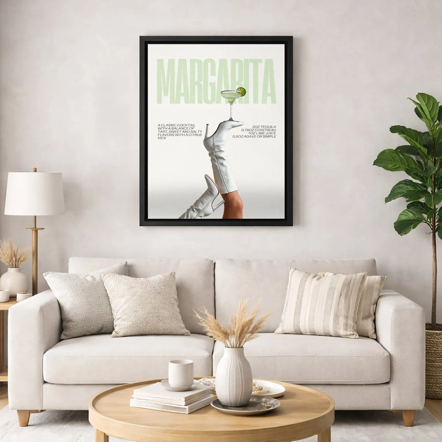 Margarita Cocktail Recipe Wall Art | Retro Aesthetic White Boot Print | Premium 1.25" Gallery Canvas | Kitchen & Bar Decor Gift