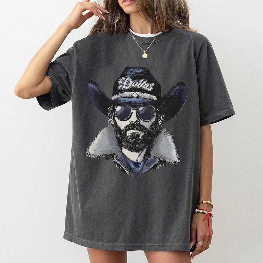 Dallas Bearded Cowboy Fan With Dallas Cowboys Star Logo T-Shirt