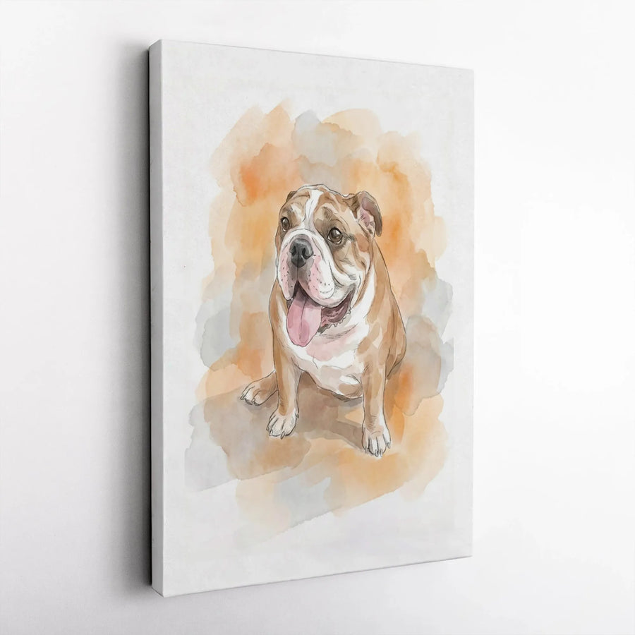 English Bulldog Canvas Wall Art | Watercolor Dog Portrait | Premium Gallery Wrapped Canvas | Gift for English Bulldog Owner