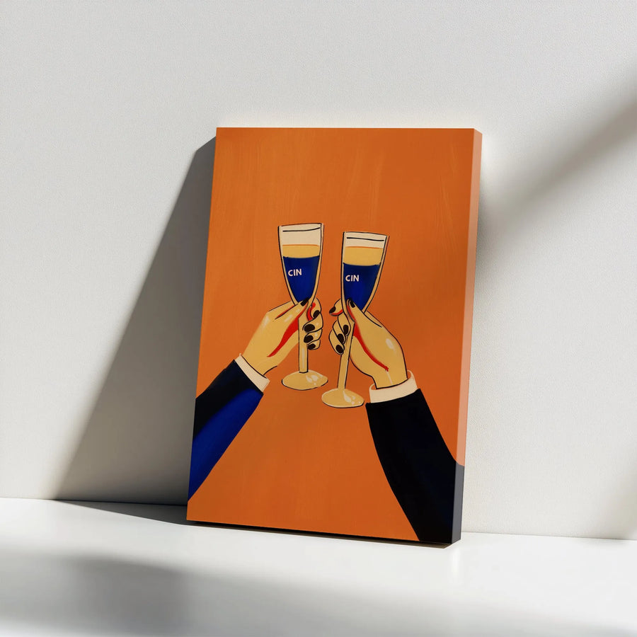 Champagne Toast Canvas Art | Pop Art Dining Room Wall Decor | Premium Gallery Wrap Print | Modern Kitchen or Bar Gift Idea