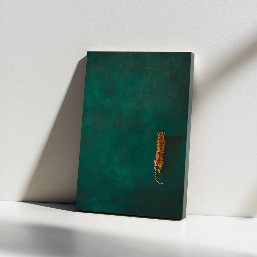 Cheetah Wall Art | Minimalist Dark Green Wildlife Painting | Premium Gallery Wrapped Canvas | Modern Home & Office Decor Gift