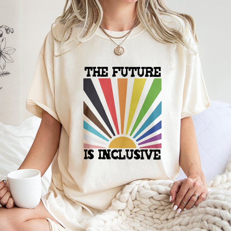 The Future Is Inclusive T-Shirt | Progress Pride Flag Design | Premium 100% Cotton Tee | LGBTQ+ Equality Gift for Activists