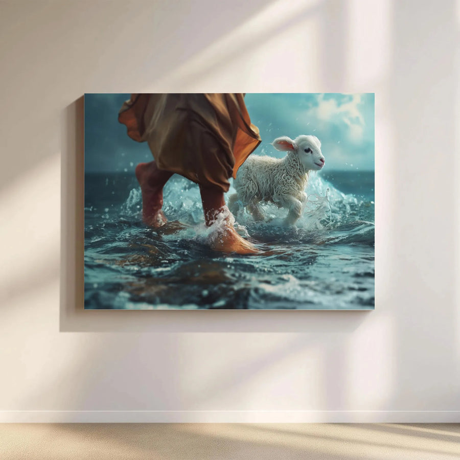Jesus The Good Shepherd Canvas | Lamb Walking On Water Art | Premium Gallery Wrapped Wall Decor | Religious Christian Gift For Home