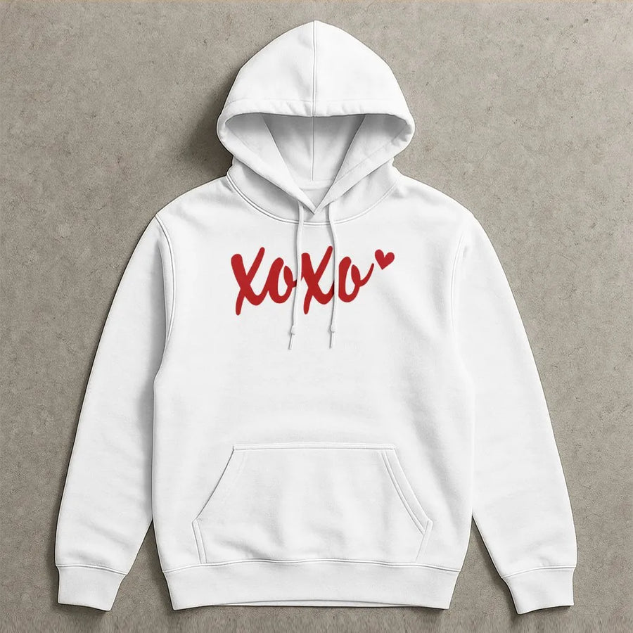 XOXO Valentine Hoodie | Cute Script Heart Graphic | Soft Cotton-Blend Premium Apparel | Romantic Gift for Her or Couples