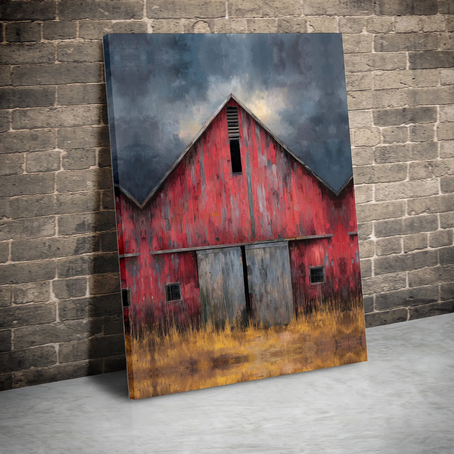 Rustic Red Barn Canvas Wall Art | Stormy Sky Farmhouse Decor | 1.25-Inch Premium Gallery Profile | Countryside Home Decor Gift