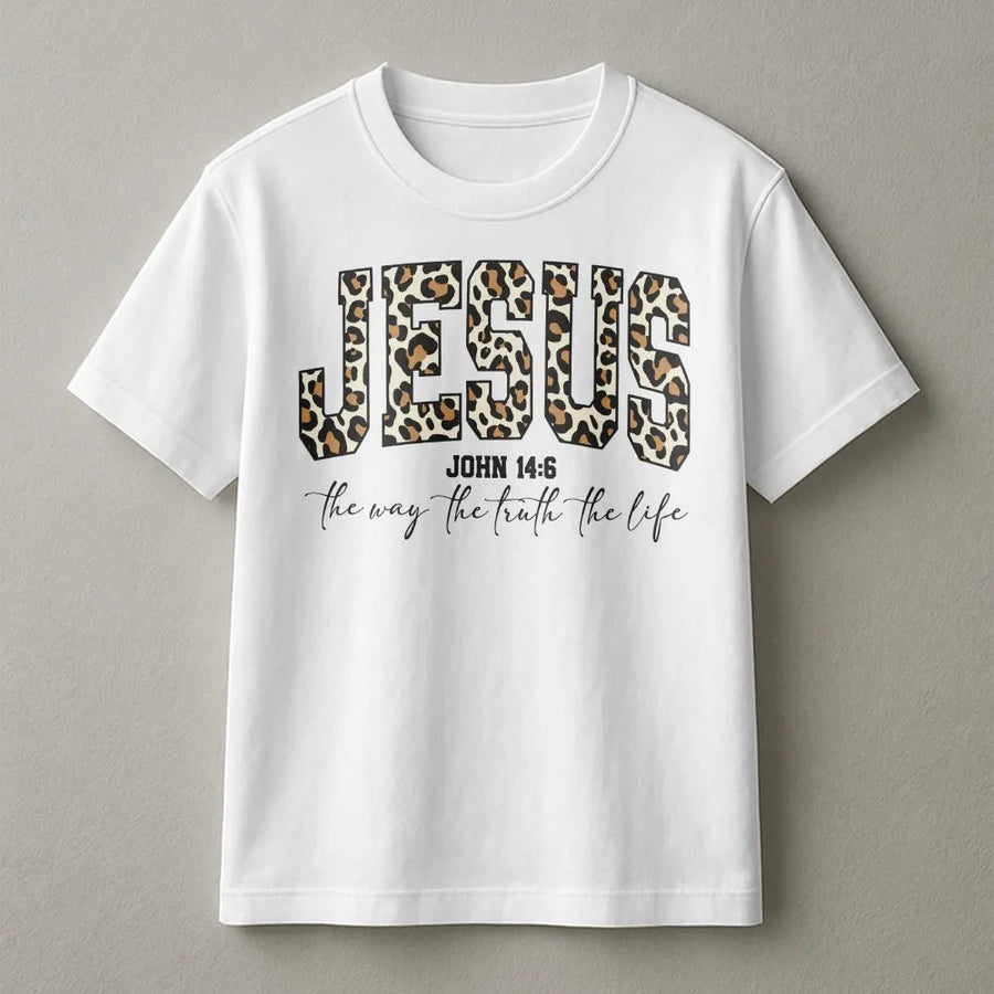 Christian T-Shirt for Women | Cheetah Print Jesus Bible Verse Pullover | Premium Cotton Blend | Faith Based Religious Gift