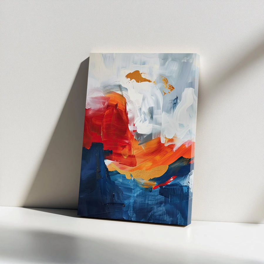 Modern Abstract Canvas Wall Art | Vibrant Blue Red & Gold Brushstrokes | Premium Gallery Wrapped Decor | Contemporary Home Office Statement Piece