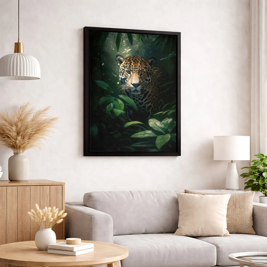 Jaguar Canvas Print | Lush Tropical Jungle Wildlife Art | Gallery Quality Premium Stretched Wall Decor | Living Room Office Gift