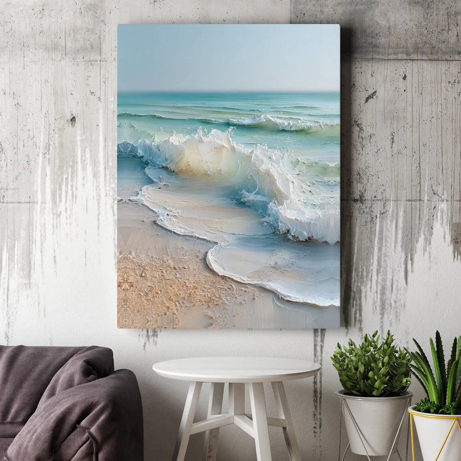 Ocean Wave Canvas Wall Art | Textured Coastal Beach Painting | Premium Gallery Wrap Print | Modern Seascape Decor for Home or Office Gift