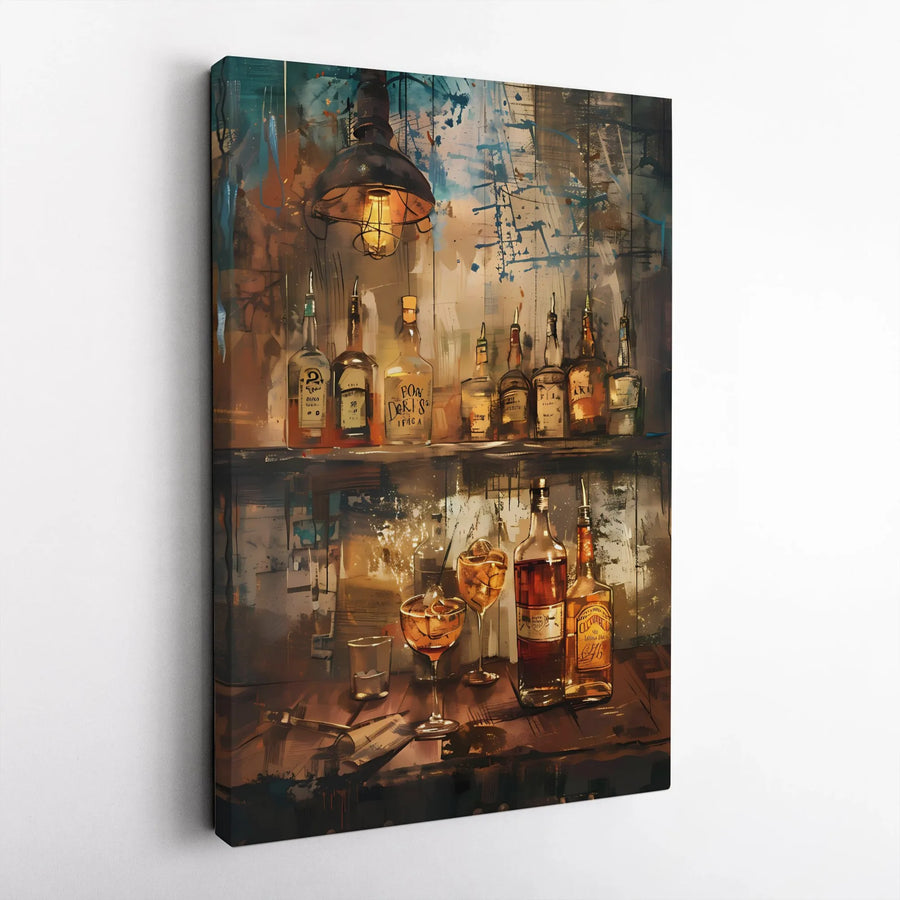 Whiskey Bar Wall Art Canvas | Moody Distillery Abstract Print | Premium Gallery Wrap Decor | Gift for Home Bar or Man Cave