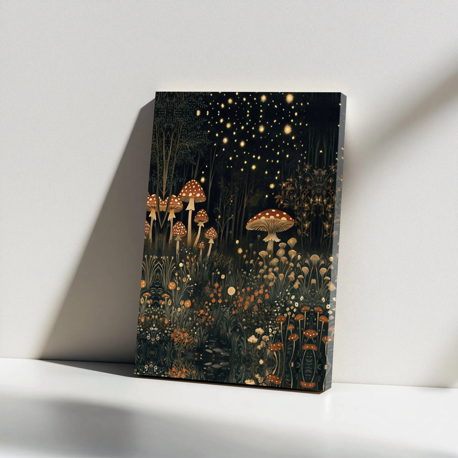 Enchanted Forest Mushroom Canvas | Magical Night Sky Woodland Art | Premium Gallery Wrap Wall Decor | Whimsical Nature Home Gift