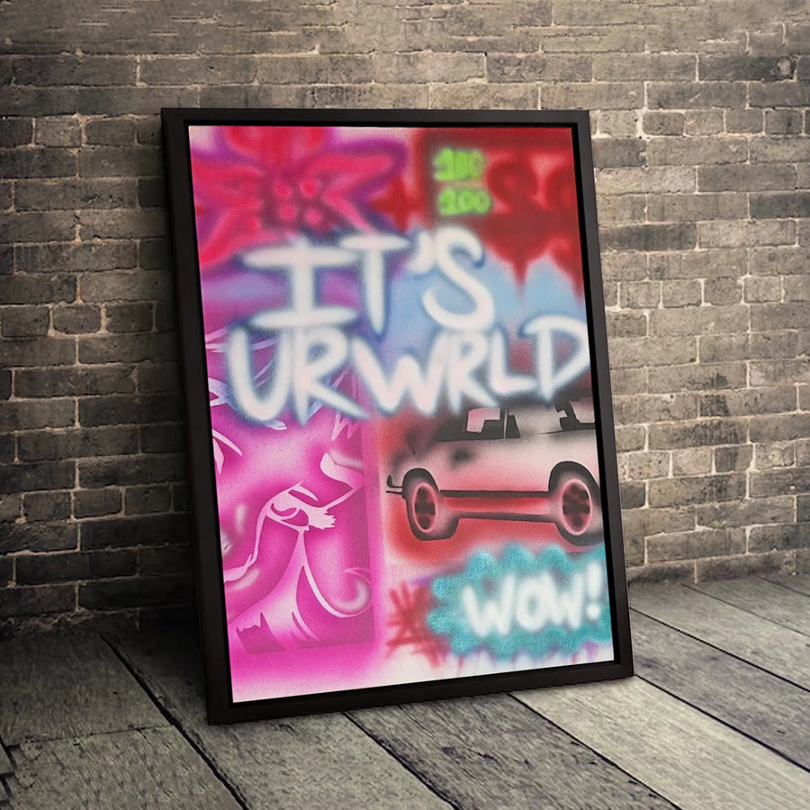 It's Ur Wrld Graffiti Canvas Art | Street Style Urban Car Print | 1.25 Inch Premium Gallery Wrap | Bold Aesthetic Wall Decor Gift