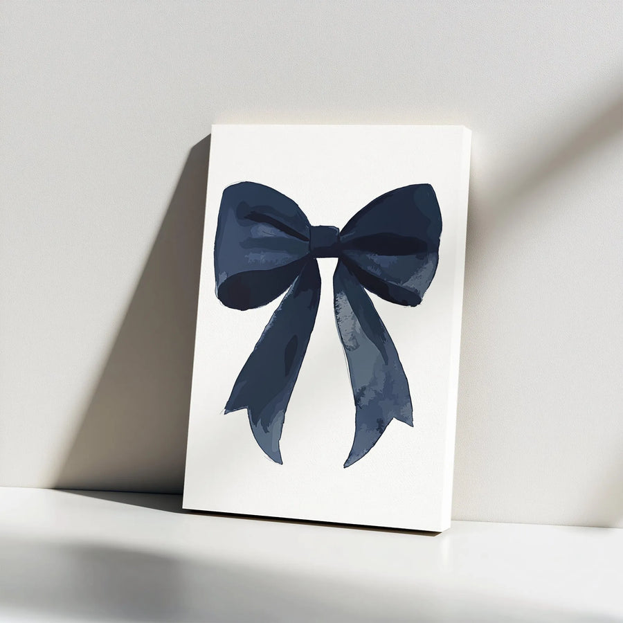 Blue Bow Vertical Canvas | Minimalist Watercolor Illustration | Premium Frameless Wall Art | Modern Nursery & Bedroom Decor Gift
