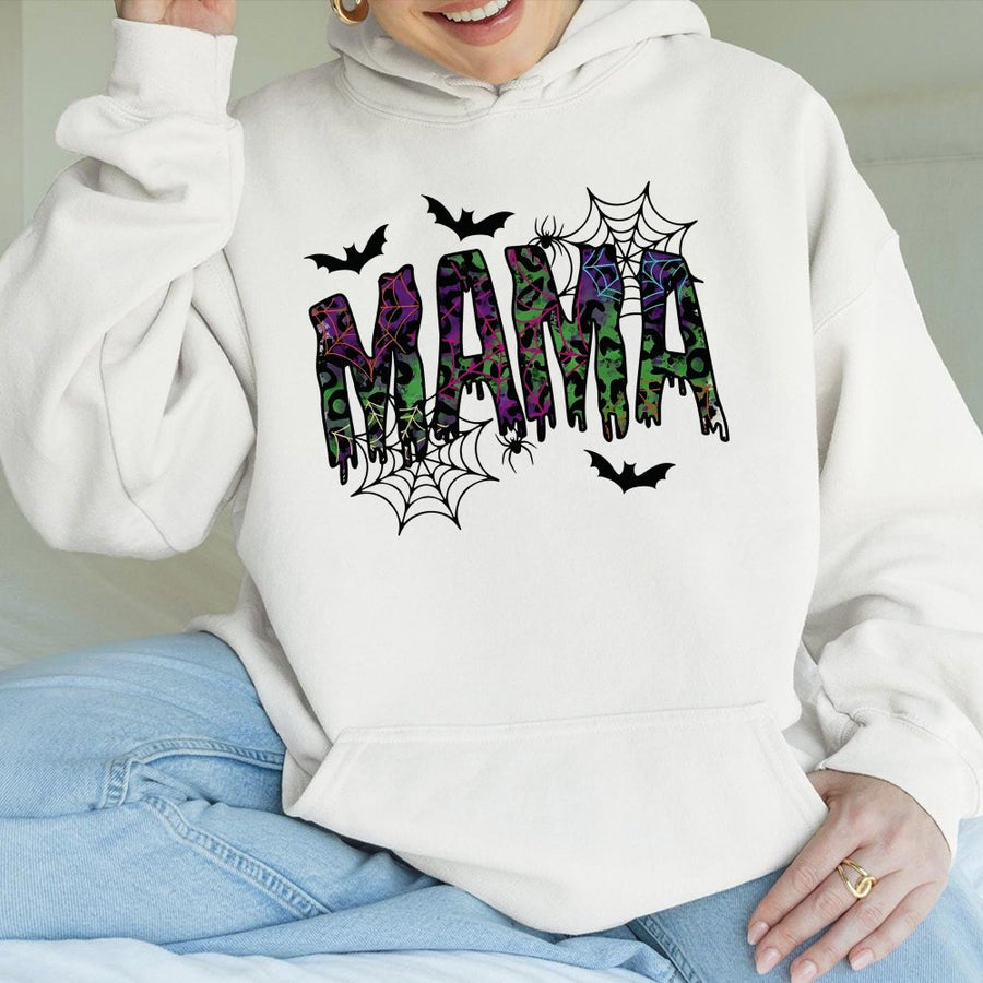 Halloween Mama Hoodie | Spooky Spider Web Leopard Print Design | Premium Cotton Blend | Cute Fall Graphic Sweatshirt Gift for Mom